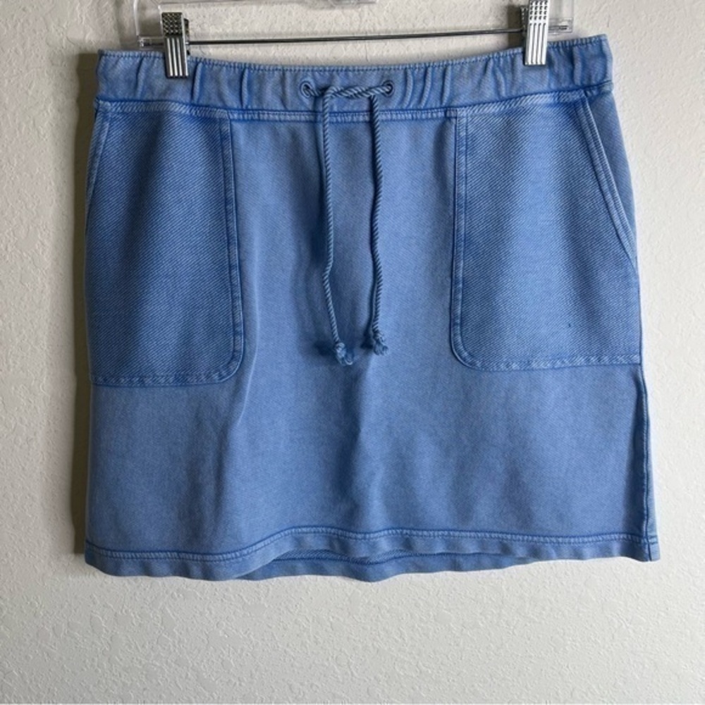 J Jill Cotton Terry Tie-Waist Skirt Light Powder Blue Pockets Size Medium Petite